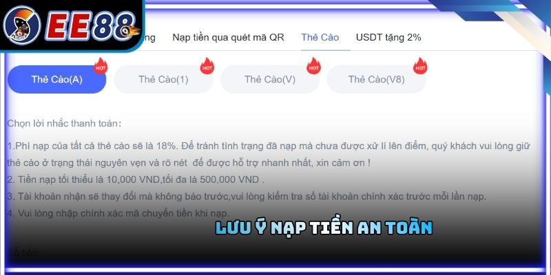 Lưu ý nạp tiền an toàn