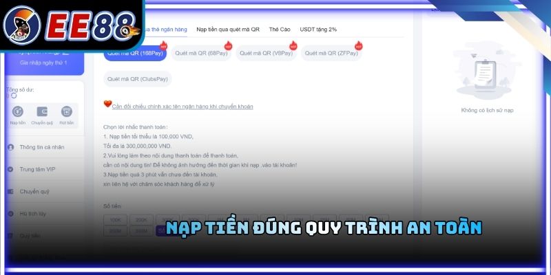 Nạp tiền đúng quy trình an toàn